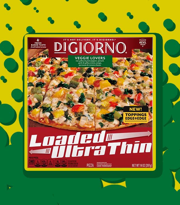 best frozen thin crust pizza: DiGiorno Veggie Loaded Ultra Thin