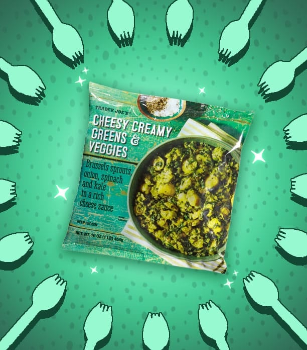 new product review trader joe's cheesy creamy greens and veggies